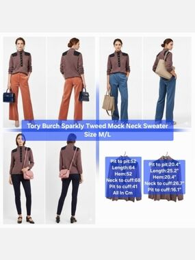 Tory Burch Sparkly Tweed Mock Neck Sweater Size M/L